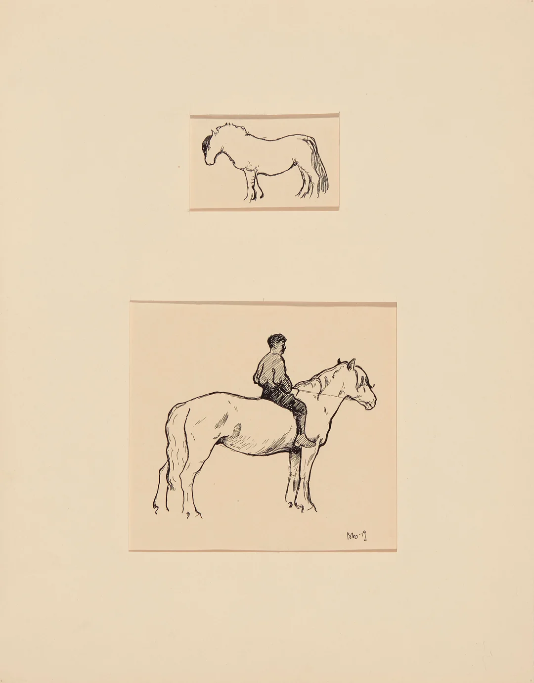 Ness, Bjarne — Hest og rytter, 1919 — Kunst/Øvrig billedkunst — Blomqvist