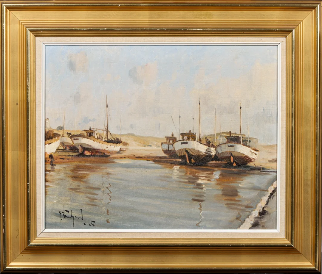 Gunnar Bundgaard. Fishing boats on the beach. 1965 — Paintings and sculptures/Modern pictorial arts — Lauritz