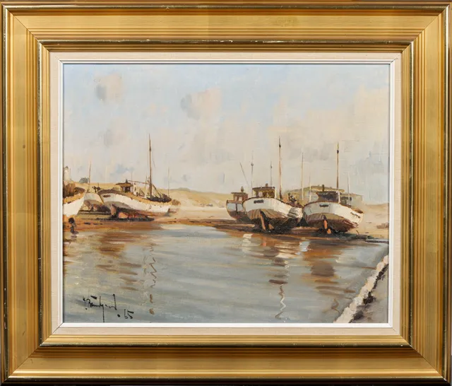 Gunnar Bundgaard. Fishing boats on the beach. 1965