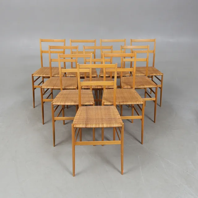 GIO PONTI. stolar, 10 st, "Superleggera", troligen 1960-tal.