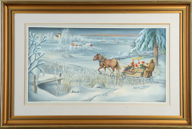 ERIK FORSMAN. Slädfärd, akvarell, signerad.