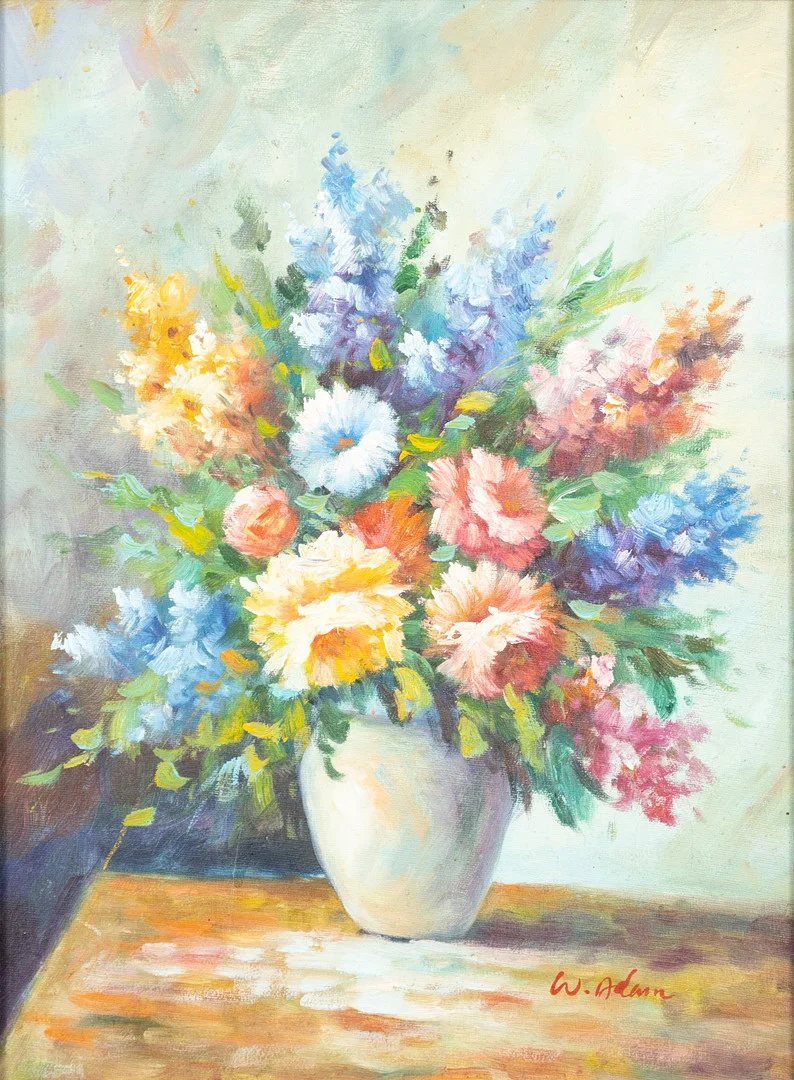 WALTER ADAMS. Olja på duk, blomsterstilleben, signerad. — Paintings — Karljohan Auktioner