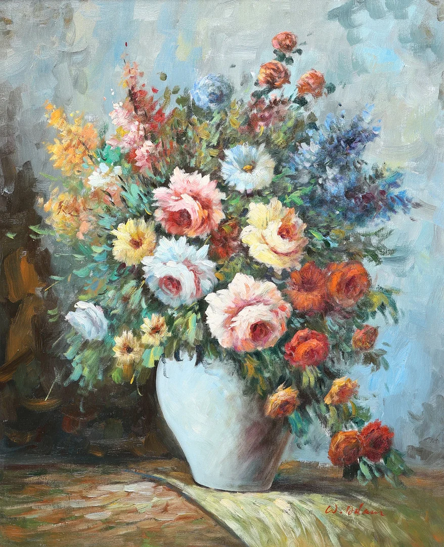 WALTER ADAMS. Olja på duk, blomsterstilleben, signerad. — Paintings — Gomér & Andersson Jönköping