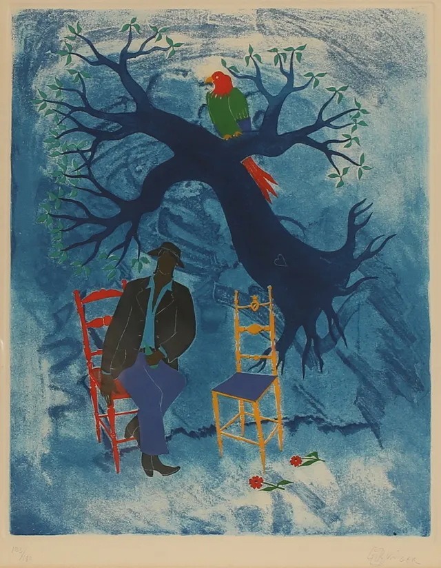 HENRY UNGER. färglitografi, signerad.