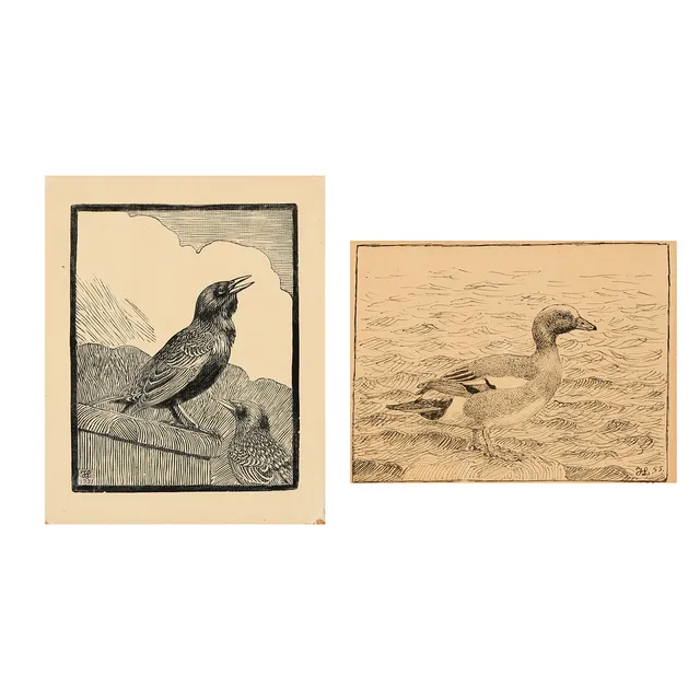 JOHANNES LARSEN (1867-1961). To kompostioner med fuglemotiver, Begge tryk, signeret og dateret 1931 og 1955 i trykket, (2).