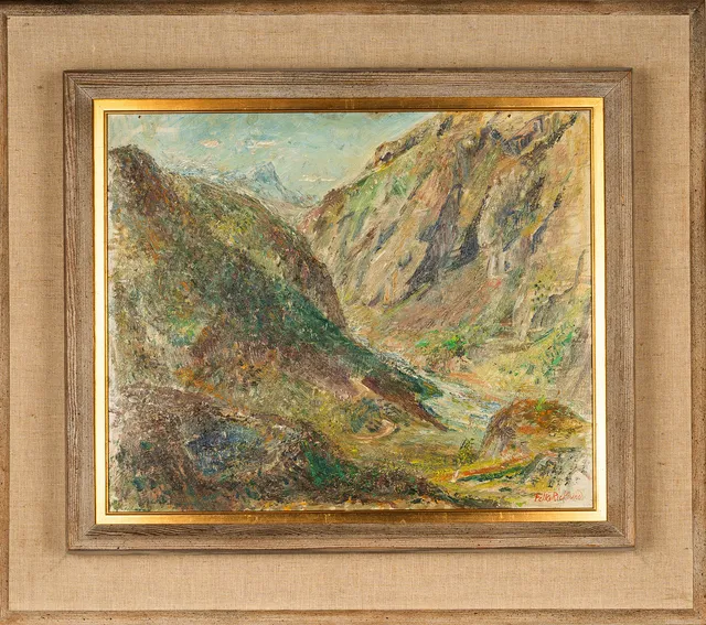 FOLKE RICKLUND. Olja på pannå, "Från Rombaksbotn, Norge", Signerad.