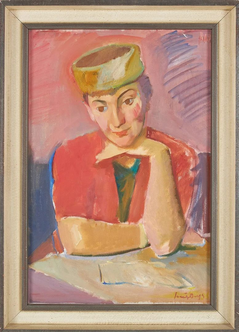 SVANTE BERGH. "Dam i rött", olja på duk, signerad. — Paintings — Stockholms Auktionsverk Sickla