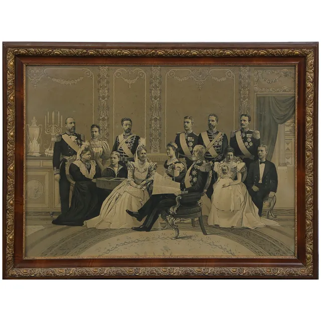 OLJETRYCK, KUNG OSCAR II OCH DROTTNING SOPHIA, 1800/1900-TAL, INGLASAT.