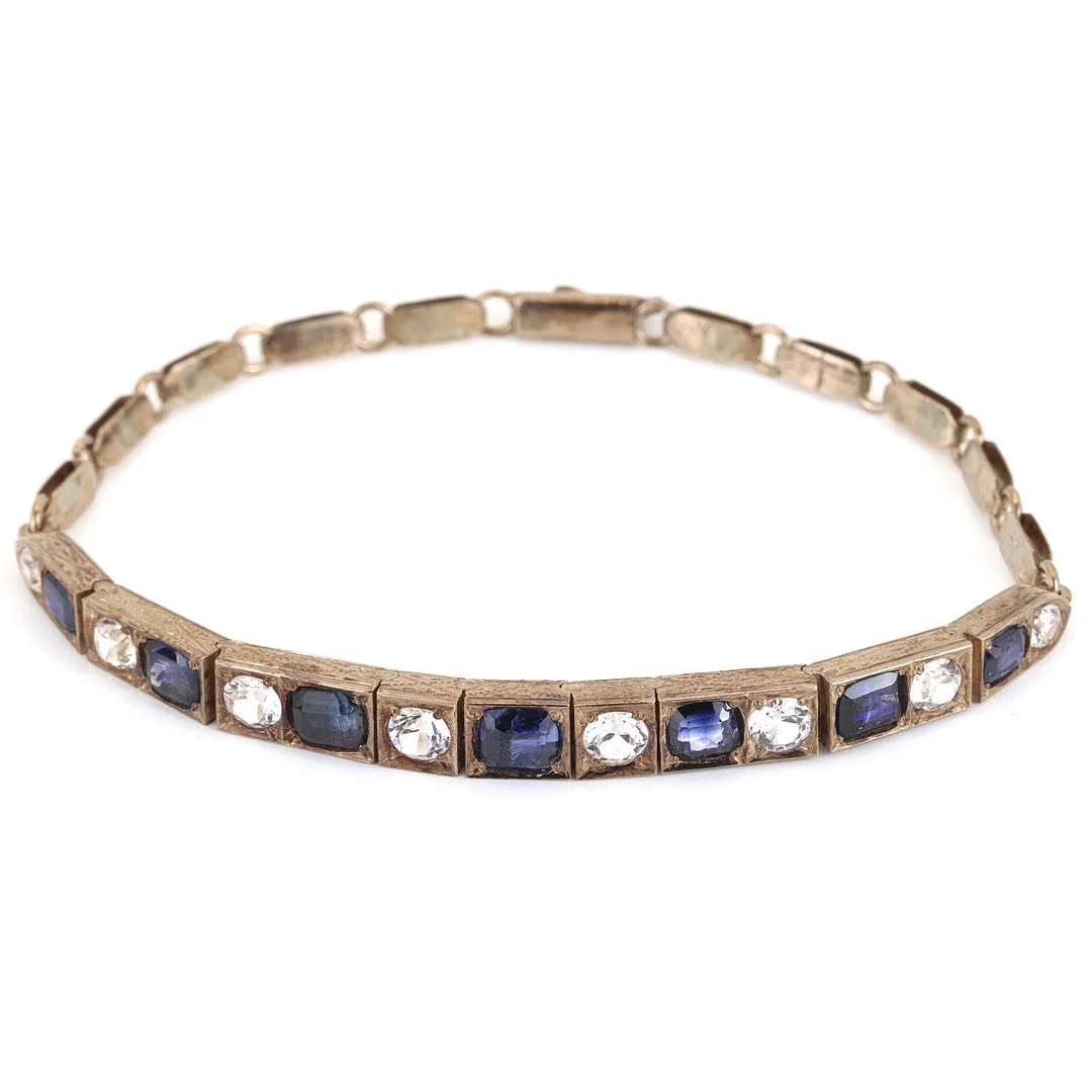 9CT GOLD BLUE & WHITE SAPPHIRE BRACELET. — Bracelets — Chalkwell Auctions