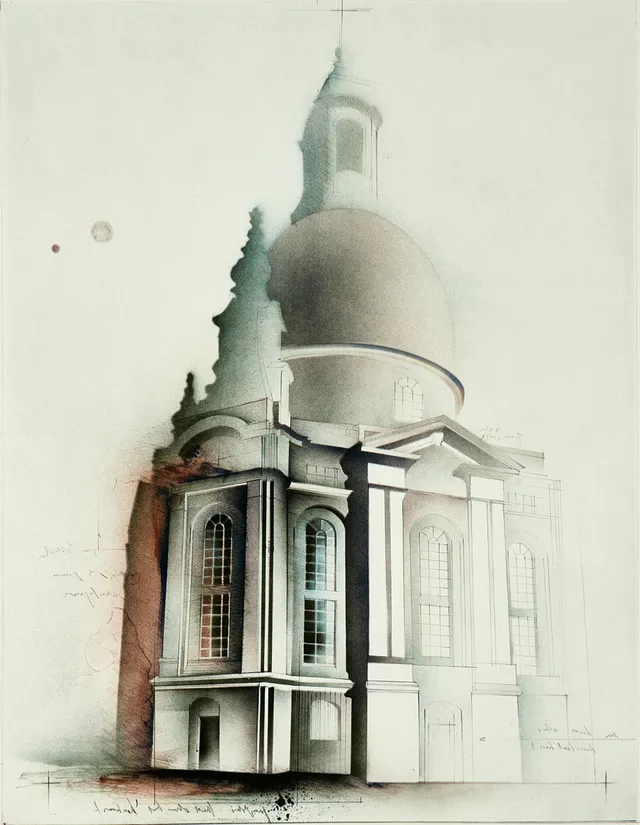 PETER PAUL (1943-2013). "Grundstein 1726" signerad och numrerad 29/80, litografi.
