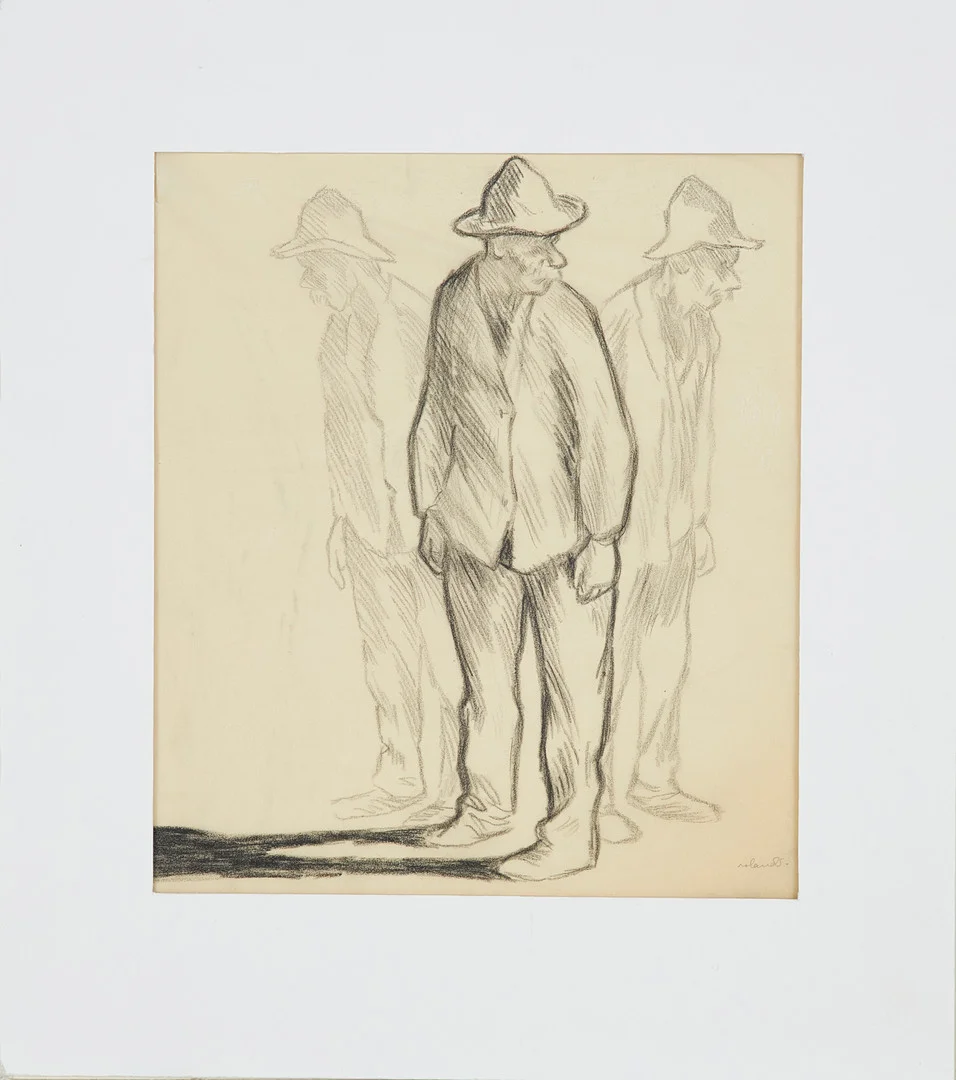 ROLAND SVENSSON. Teckning föreställande äldre man, svartkrita. — Drawings — Stockholms Auktionsverk Sickla
