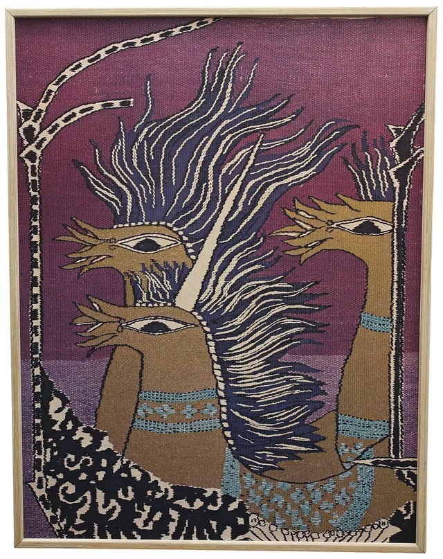 MAX WALTER SVANBERG. offsettryck med guldprägling, Detalj ur gobeläng "Hjulspår".