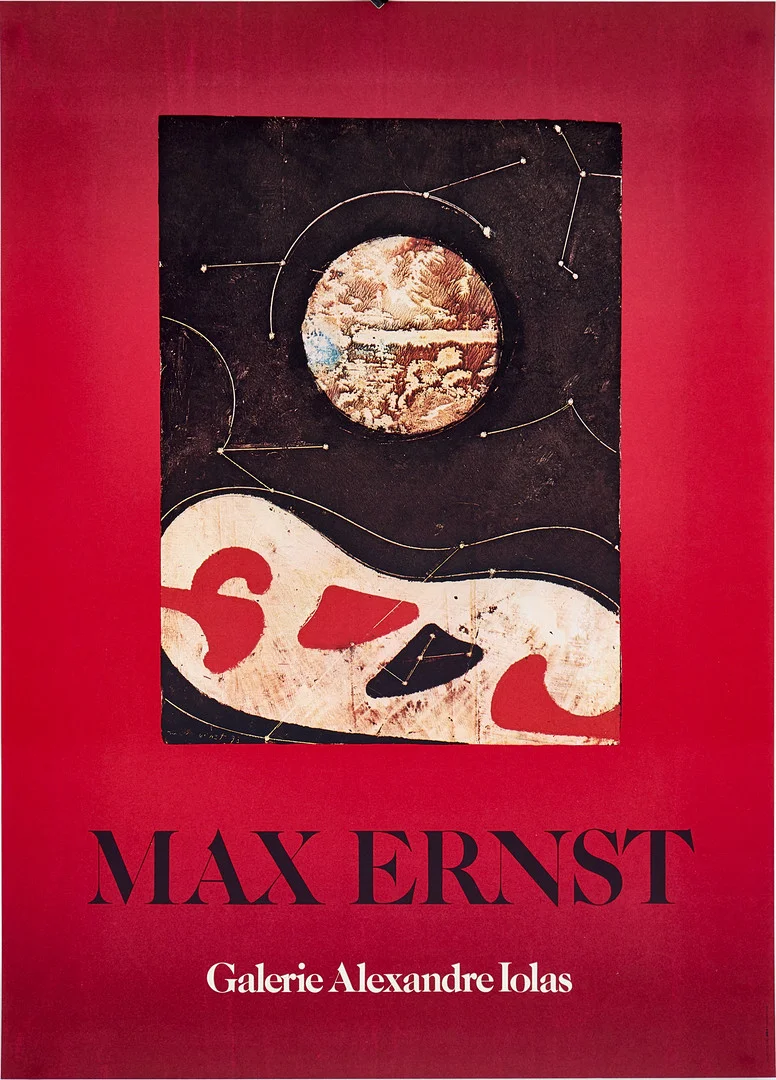 MAX ERNST (Tyskland, 1891-1976, Frankrike). Utställningsaffisch, Galerie Alexandre Iolas, signerad och daterad i trycket -73, färgoffset, 1970-tal. — Engravings & Prints — Crafoord Auktioner Stockholm