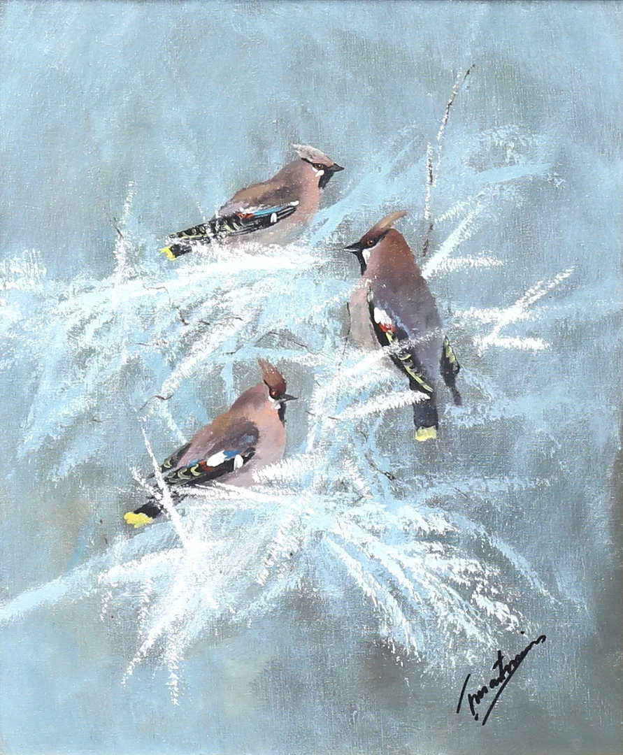 TORBJÖRN MARTINSSON. "Sidensvansar". Olja på duk, signerad. — Paintings — Auktionshuset Thelin & Johansson
