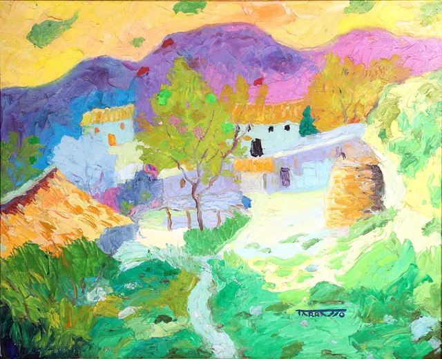 CASIMIR MARTÍNEZ TARRASSÓ. "MASIAS DE SAN HILARI". ÓLEO SOBRE LIENZO.