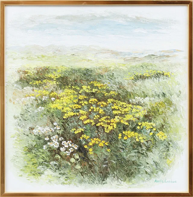 ANITA ERSÉUS. Blommande kustlandskap. Olja på duk, signerad.