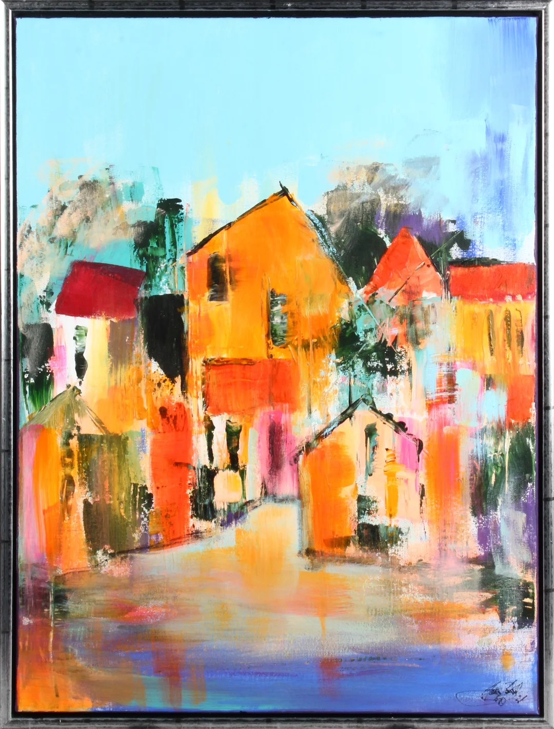 Hans Bonde. 'Feriebyen'. Akryl på lærred — Paintings and sculptures/Modern pictorial arts — Lauritz