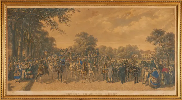 HENRY GRAVES, PUBLISHER. Return From The Derby, Clapham Common", akvatint, delvist handkolorerad, 1862.