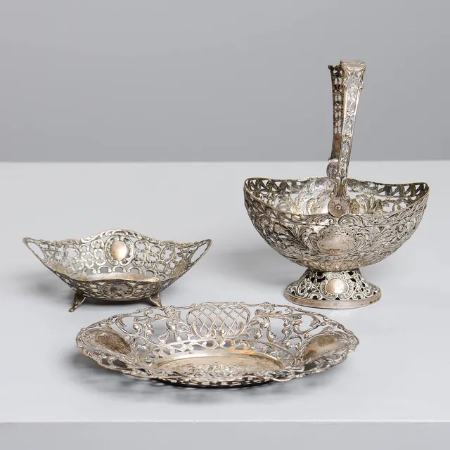 KORGAR, 3 st, silver, tidigt 1900-tal.