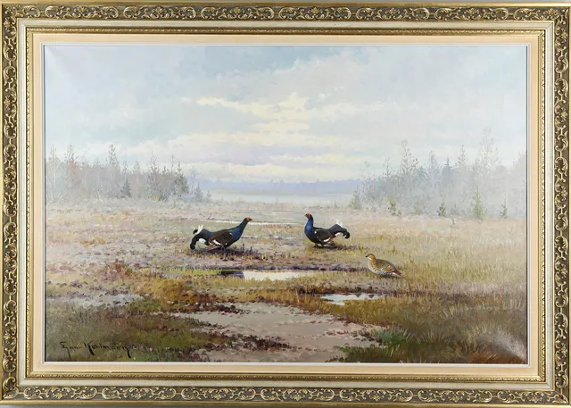 EJNAR KOHLMANN. Landskap med orrar, olja på duk, signerad.