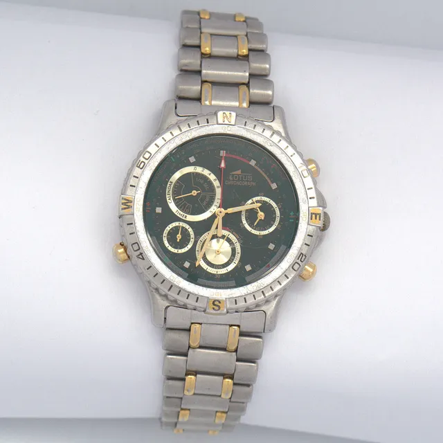 LOTUS SUPERCHRONOGRAPH, HERREN-ARMBANDUHR, STAHL/VERGOLDET, QUARZWERK, DATUM, KALENDER, UM CA. 1990.