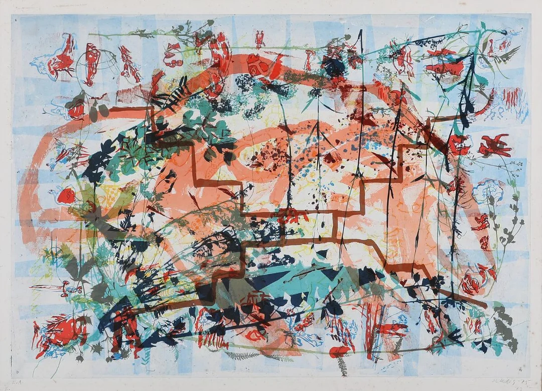 “Ørnen”. Signed Per Kirkeby 75, E.A. Lithograph in colours. Sheet size 45×62 cm. Unframed. — Modern Prints/Modern art — Bruun Rasmussen