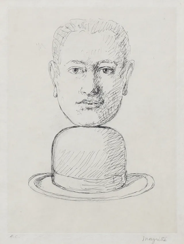 RENÉ MAGRITTE. Man med plommonstop. Etsning, signerad, H.C.