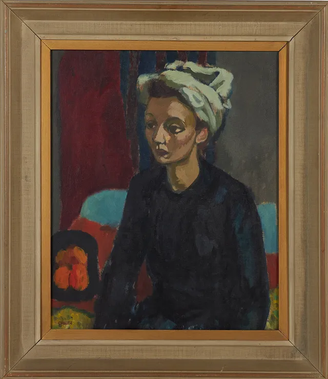 MAGNUS CREUTZ (1909-1989). Kvinna med huvudsvep, olja på duk, signerad Creutz.