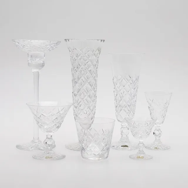 FRITZ KALLENBERG. GLASSERVIS, "Rut 20", 79 delar, Boda.