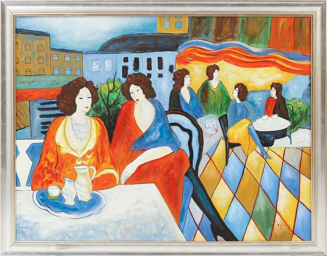 MARY VARLEY. Figurscen, olja på duk, signerad.