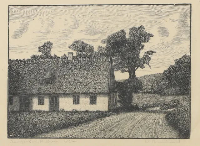 WALDERMAR BERNHARD. "Ransgården, Kullen", träsnitt, signerad.