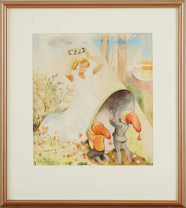 KERSTIN FRYKSTRAND. Prinsessan och spegeln, akvarell, signerad K Frykstrand.