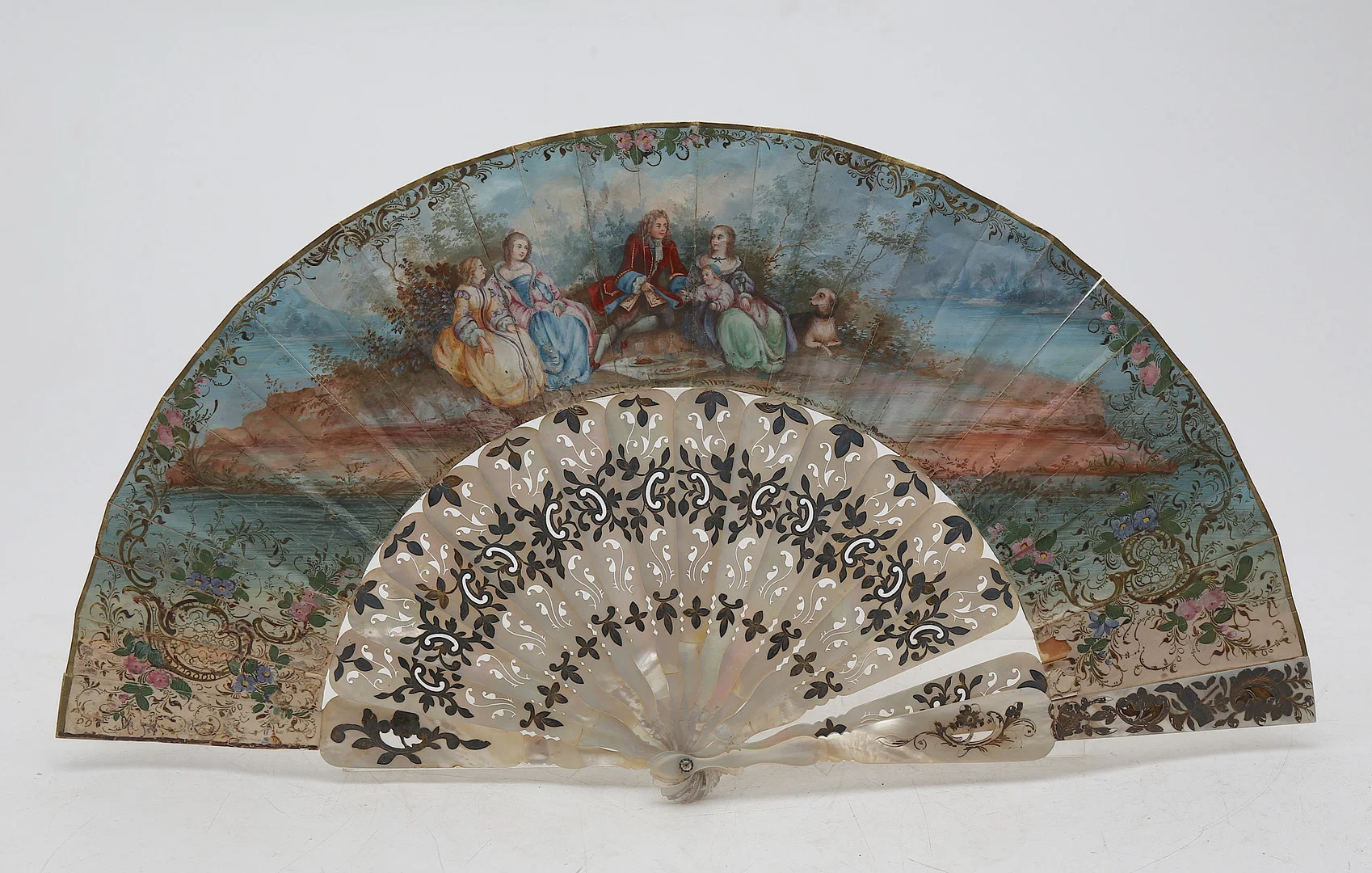 Louis Philippe fan with leaves in lithographed and illuminated paper. — Vintage & Designer Fashion — Balclis
