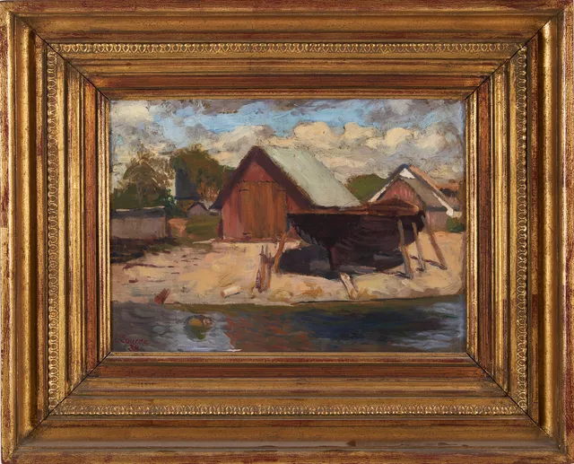 LOUIS SPARRE (1863-1964). Båtar i hamn, olja på duk, signerad, daterad 38.