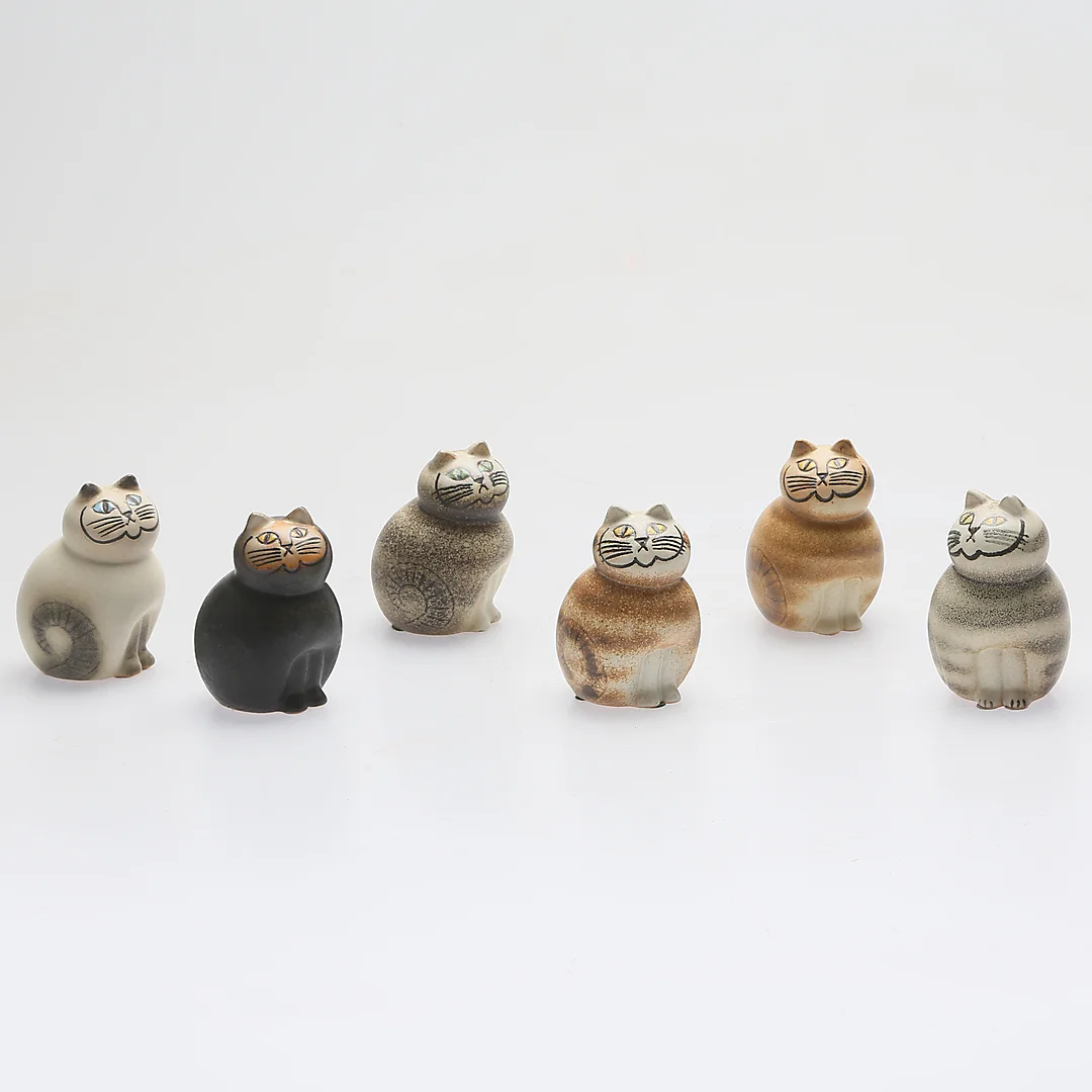 LISA LARSON. Figuriner, 6 st, Katter, stengods, "Mia Mini", Gustavsberg, 1990-tal. — European — Kalmar Auktionsverk