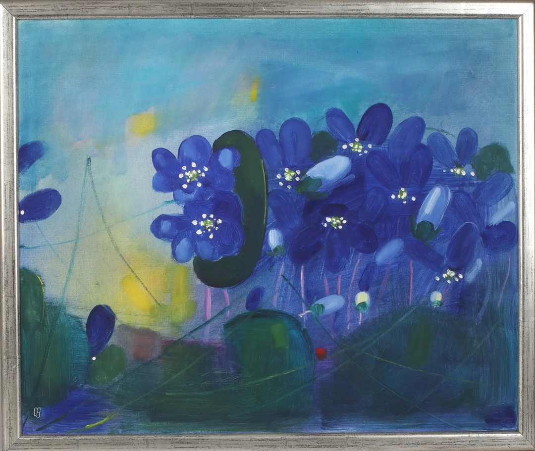 OLLE GUSTAFSSON. "Vårögon", olja på pannå, monogramsignerad. — Paintings — Stadsauktion Sundsvall