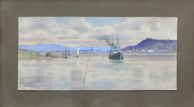 HJALMAR FALK (1859-1928). "Sundsvall juni 1910", akvarell, signerad och daterad.