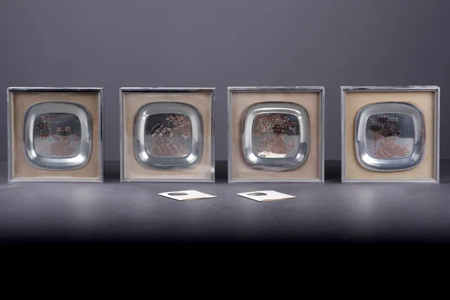 Bjørn Wiinblad for Hans Hansen. 'De Fire Årstider' plates in sterling silver and gold (4)