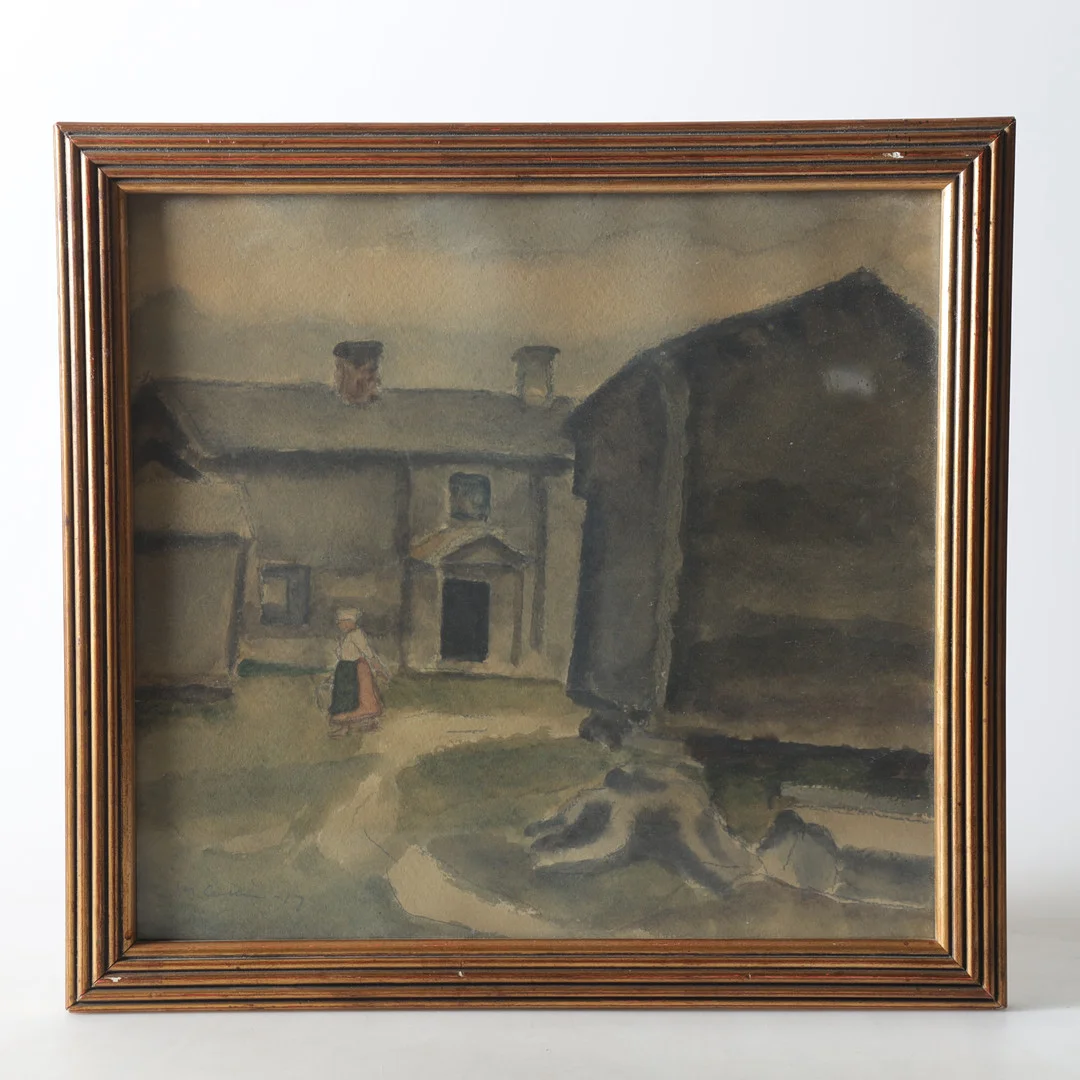 MARCUS COLLIN. Akvarell, gårdsbild, signerad samt daterad -17. — Paintings — Gomér & Andersson Nyköping