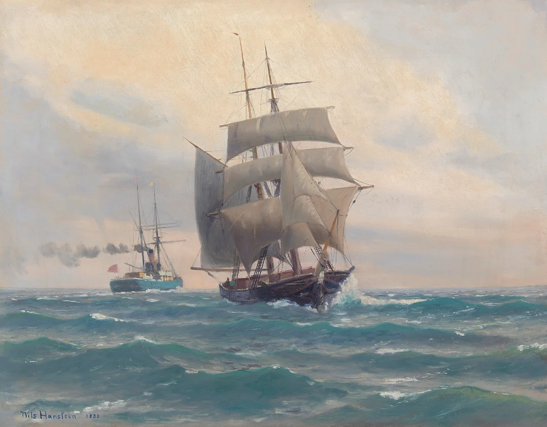 Hansteen, Nils — Seil- og dampskip, 1888 — Kunst/Maleri — Blomqvist