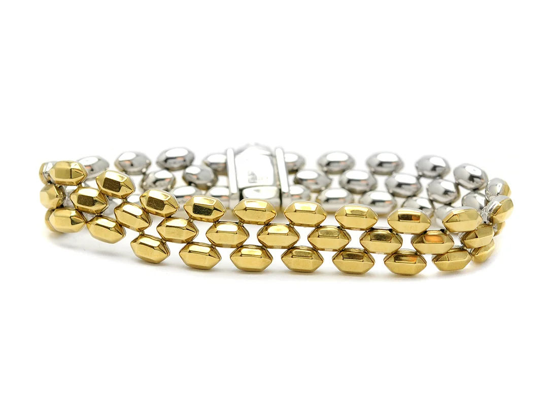CHIMENTO, armband, Double collection, 18K guld/vitguld, briljantslipad diamant ca 0,02 ct, bredd 1,2 cm, längd 18,3 cm, Italien, vikt 21,6 g. — Smycken/Armband — Kaplans