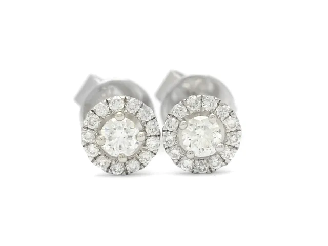 ÖRHÄNGEN, 18K vitguld, 2 briljantslipade diamanter ca 0,16 ctv, 26 briljantslipade diamanter ca 0,19 ctv, ca W(H)/SI, stift, vikt 1,4 g.
