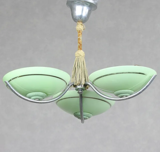 TAKLAMPA, Art déco, kupor av glas, stomme av krom, tidigt 1900-tal.