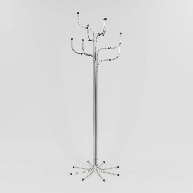 SIDSE WERNER. "Coat Tree", stumtjener af forkromede stålrør, model "9999-1", Fritz Hansen, Danmark, formgivet 1971.