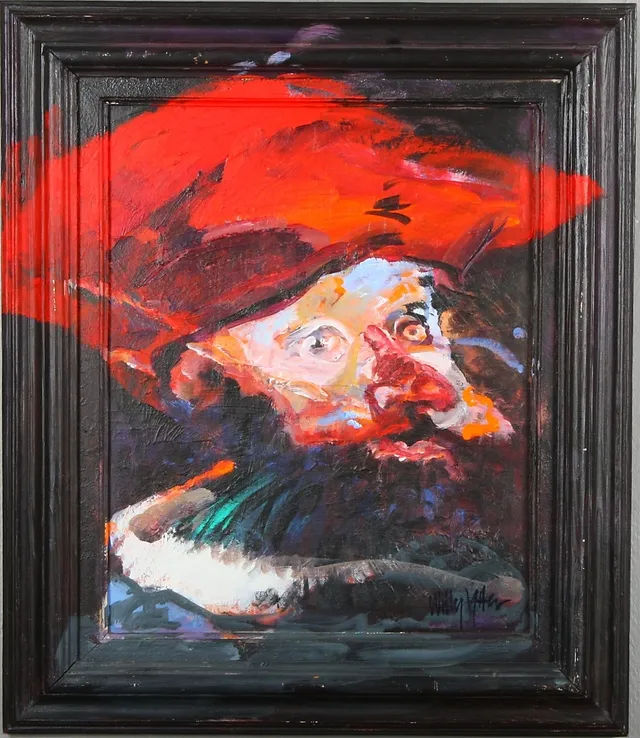 WILLY YTTER. olja på pannå, clown, 1900-/2000-tal.