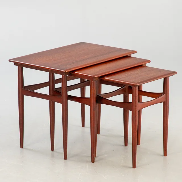 Teak Satztische, 3-tlg., Dänemark, 1960er Jahre.