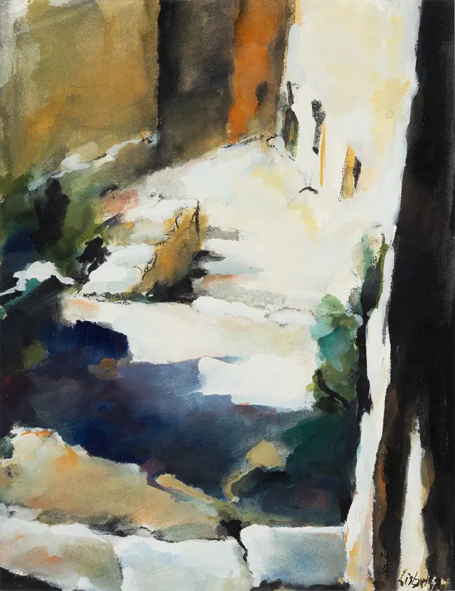 LISBETH LINDQVIST FORSBERG (FÖDD 1930). "Terassen I, Provence", blandteknik på papper, signerad.