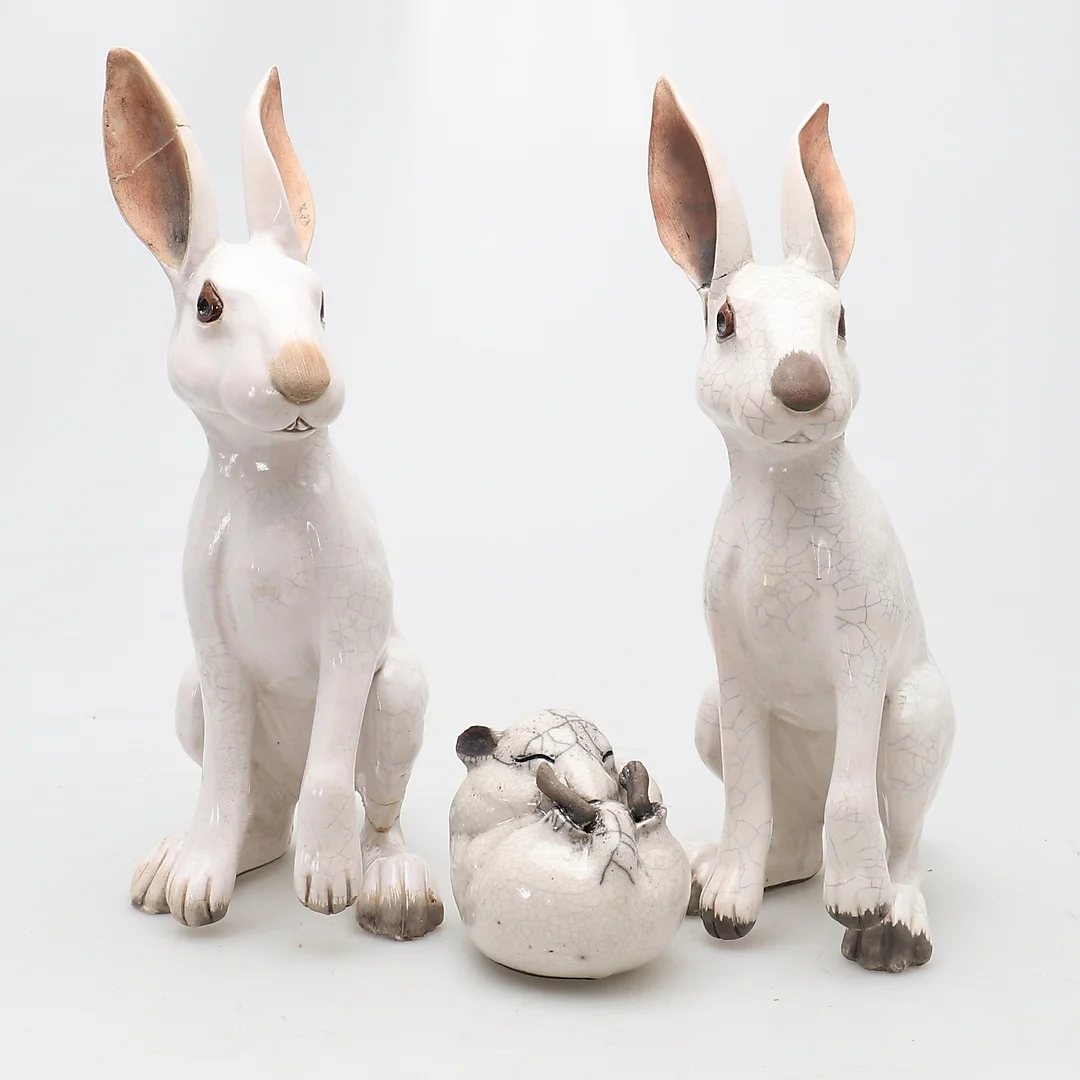 A GROUP OF TWO SITTING HARES AND A SLEEPING DORMOUSE. — European — Dreweatts Online