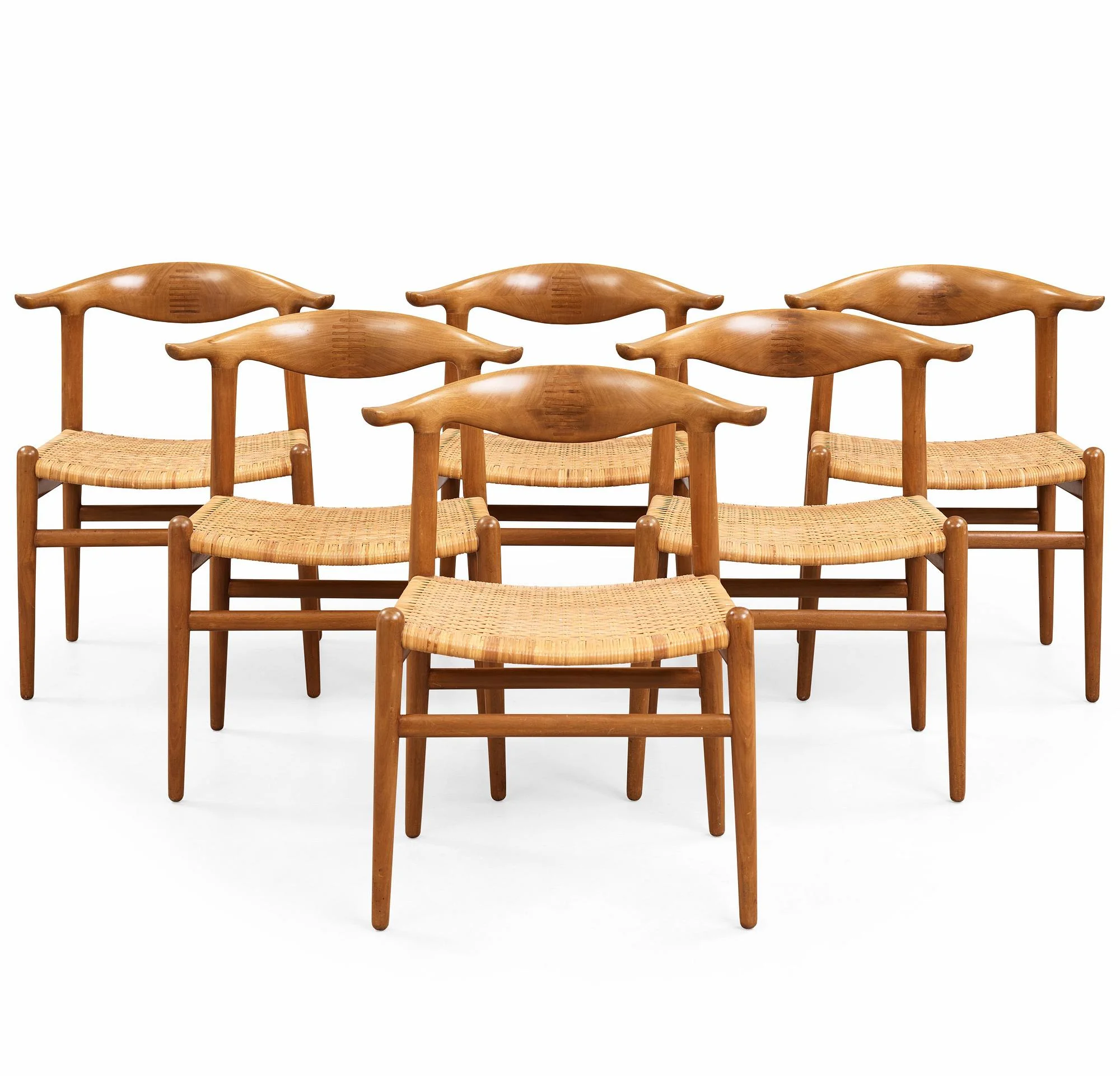 Hans J. Wegner, "Kohornsstolen/ Cowhorn chair", sex stycken, "JH-505", Johannes Hansen, Danmark 1950-60. — Bukowskis