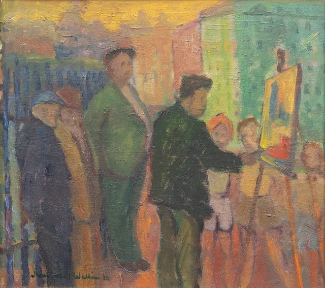 MARGARETA WALLIN (1912-1990). Gatukonstnär, olja på pannå, signerad och daterad -50.